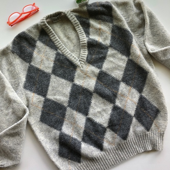 Guido Baldi 100% Pure Wool Made in Italy Argyle Sweater Size Large - Picture 1 of 8